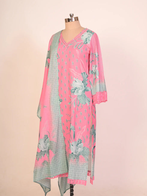 Cotton Kurti set with Glass & Pearl Work